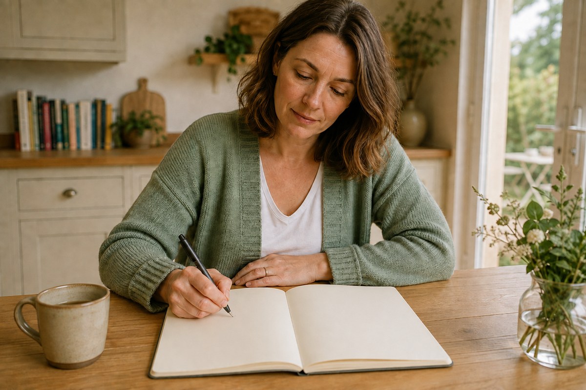 Illustrative image of a woman writing in a health diary