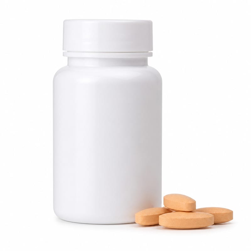 Unbranded bottle of AREDS2-style eye health tablets