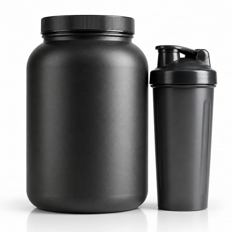 Unbranded protein meal shake tub and shaker