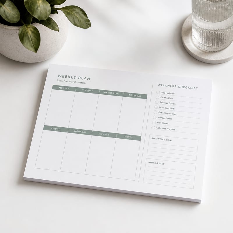 Weekly weight-management planner and routine checklist